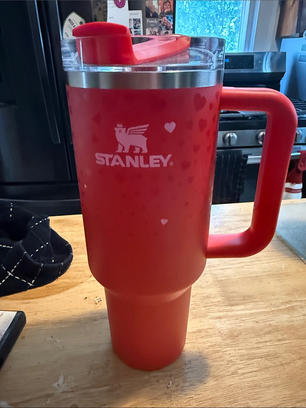 Stanley Red Insulated Travel Tumbler with Handle and Hearts